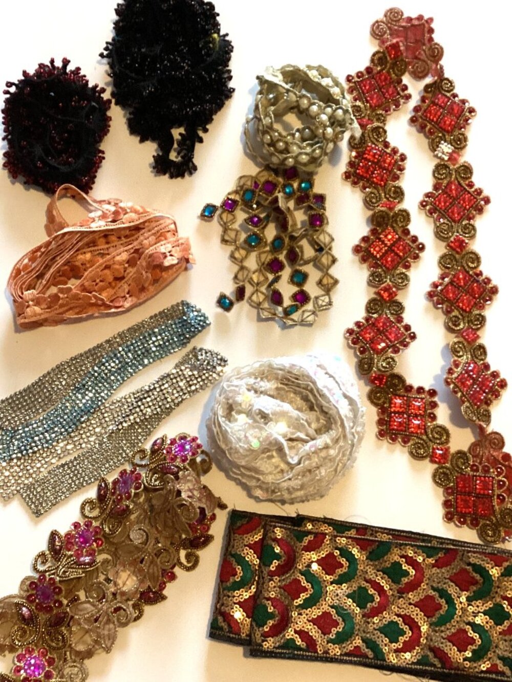 A Bundle of Sewing Crafting Embellishments Sparkly Ribbon Faux Pearl Ribbon....